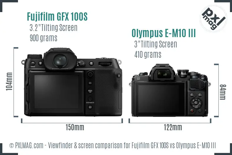 Fujifilm GFX 100S vs Olympus E-M10 III Screen and Viewfinder comparison