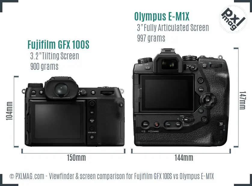 Fujifilm GFX 100S vs Olympus E-M1X Screen and Viewfinder comparison