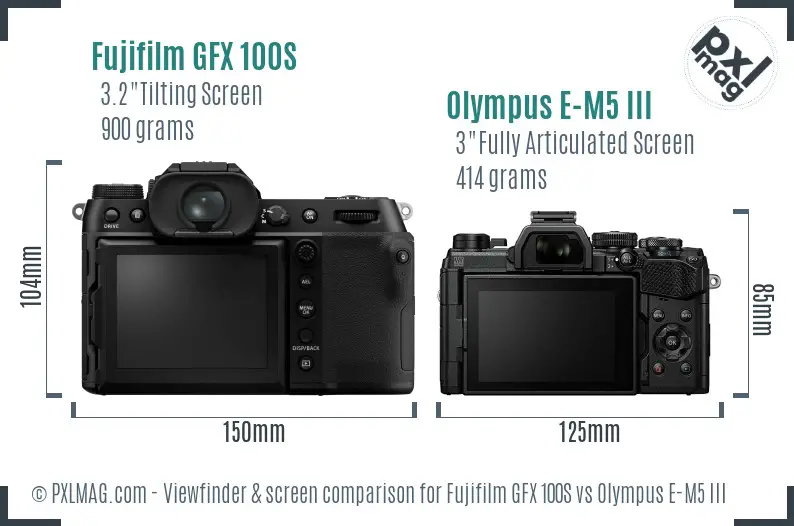 Fujifilm GFX 100S vs Olympus E-M5 III Screen and Viewfinder comparison
