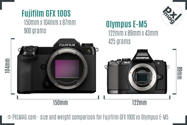 Fujifilm GFX 100S vs Olympus E-M5 size comparison