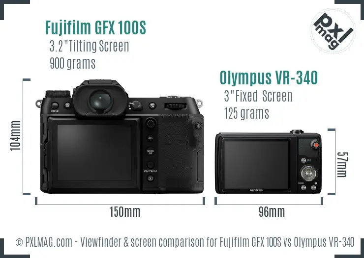 Fujifilm GFX 100S vs Olympus VR-340 Screen and Viewfinder comparison