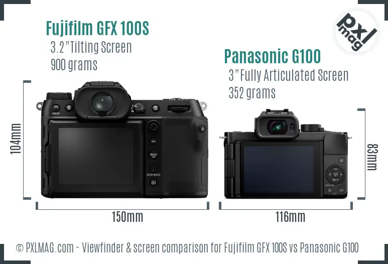 Fujifilm GFX 100S vs Panasonic G100 Screen and Viewfinder comparison