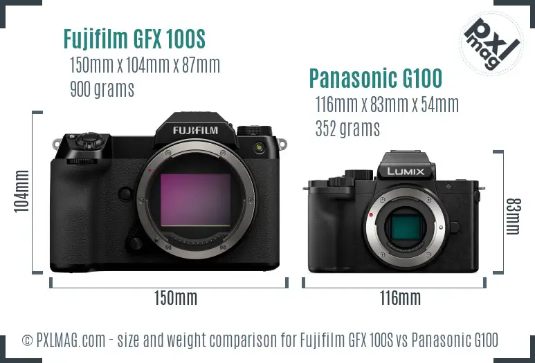 Fujifilm GFX 100S vs Panasonic G100 size comparison