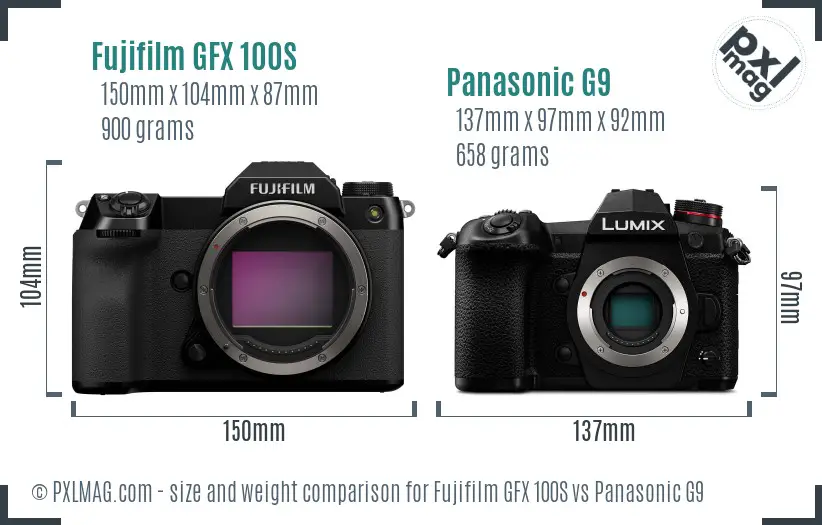 Fujifilm GFX 100S vs Panasonic G9 size comparison