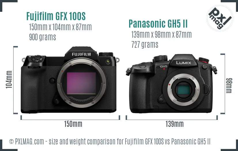 Fujifilm GFX 100S vs Panasonic GH5 II size comparison
