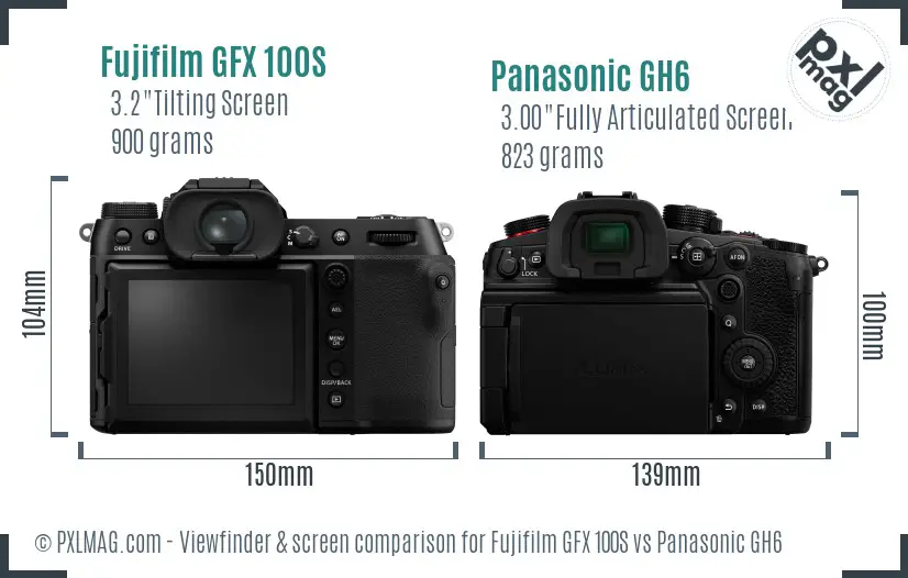Fujifilm GFX 100S vs Panasonic GH6 Screen and Viewfinder comparison
