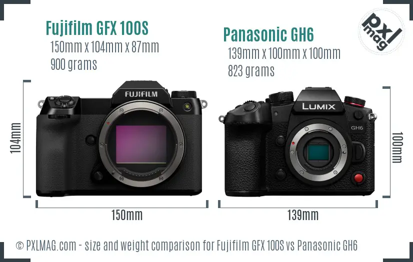 Fujifilm GFX 100S vs Panasonic GH6 size comparison