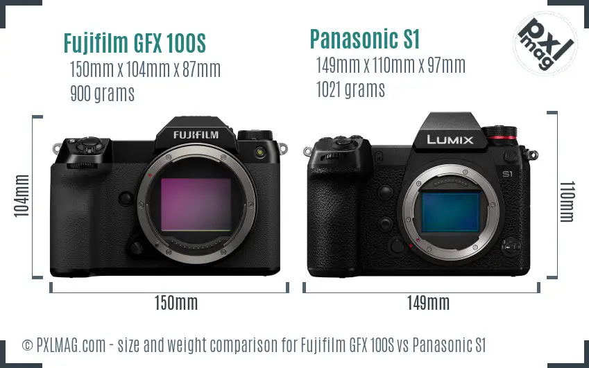 Fujifilm GFX 100S vs Panasonic S1 size comparison