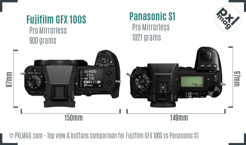 Fujifilm GFX 100S vs Panasonic S1 top view buttons comparison