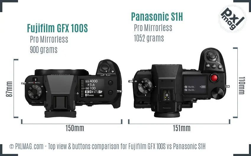 Fujifilm GFX 100S vs Panasonic S1H top view buttons comparison