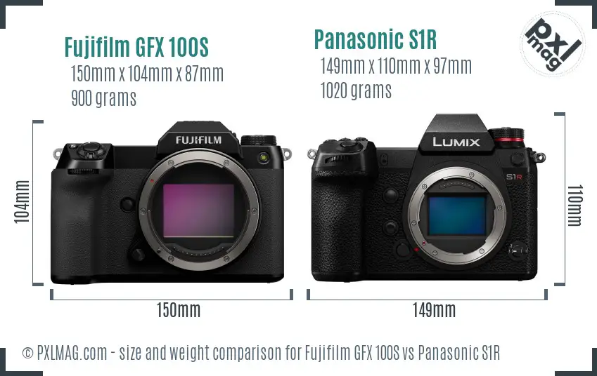 Fujifilm GFX 100S vs Panasonic S1R size comparison