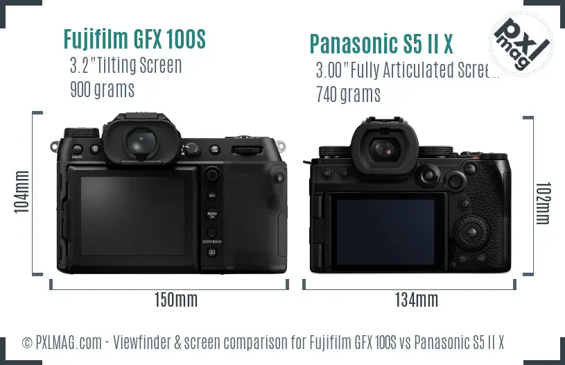 Fujifilm GFX 100S vs Panasonic S5 II X Screen and Viewfinder comparison