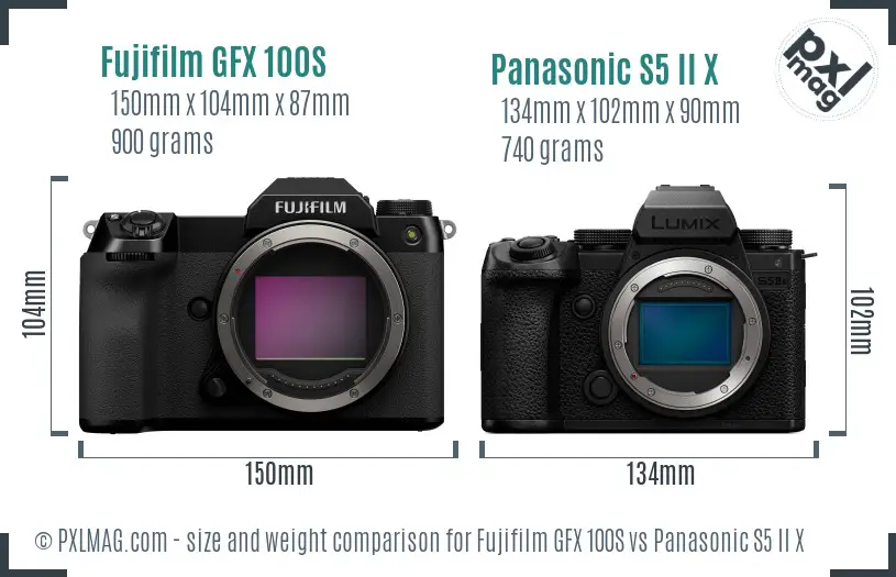 Fujifilm GFX 100S vs Panasonic S5 II X size comparison