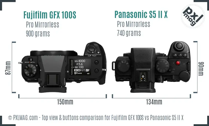 Fujifilm GFX 100S vs Panasonic S5 II X top view buttons comparison