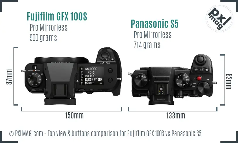 Fujifilm GFX 100S vs Panasonic S5 top view buttons comparison