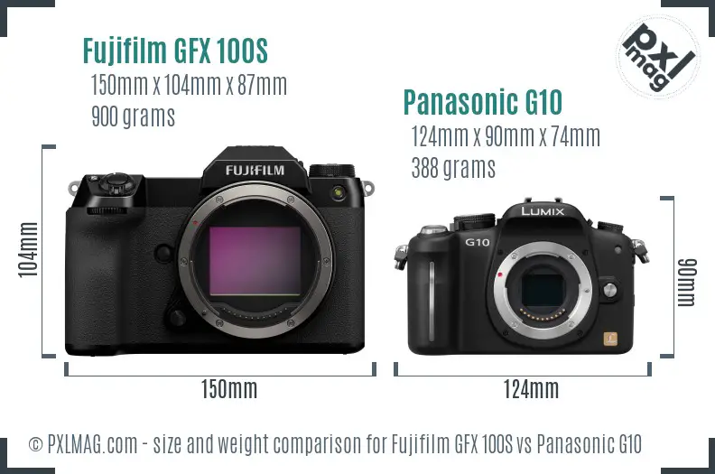 Fujifilm GFX 100S vs Panasonic G10 size comparison