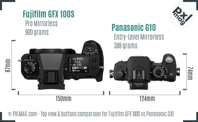 Fujifilm GFX 100S vs Panasonic G10 top view buttons comparison