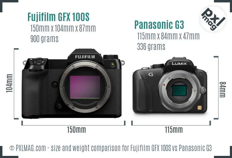 Fujifilm GFX 100S vs Panasonic G3 size comparison