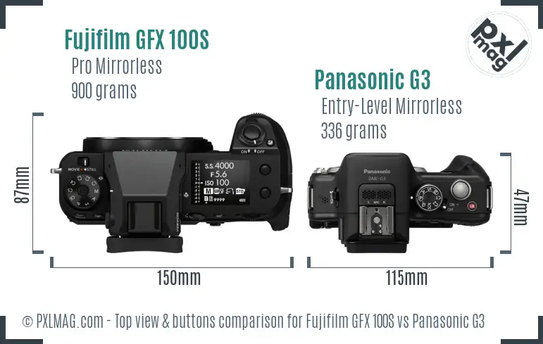 Fujifilm GFX 100S vs Panasonic G3 top view buttons comparison
