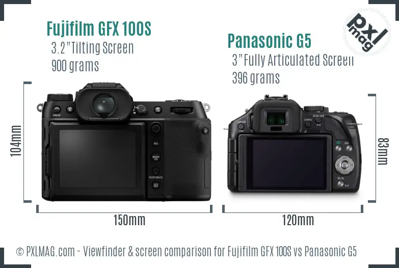 Fujifilm GFX 100S vs Panasonic G5 Screen and Viewfinder comparison Fujifilm GFX 100S vs Panasonic G5 Screen and Viewfinder comparison
