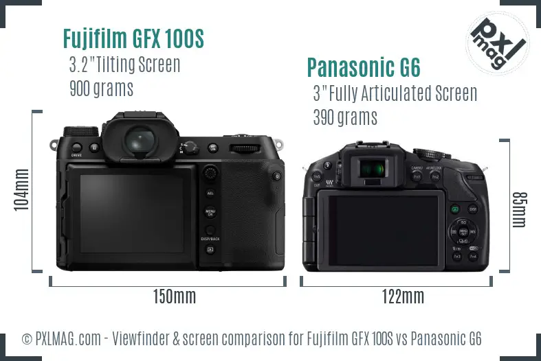 Fujifilm GFX 100S vs Panasonic G6 Screen and Viewfinder comparison