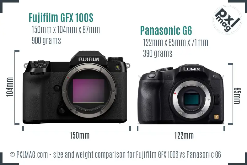 Fujifilm GFX 100S vs Panasonic G6 size comparison