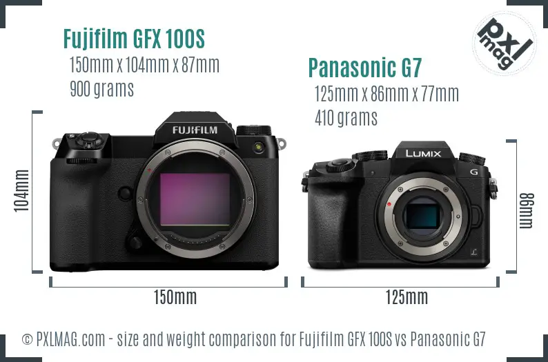 Fujifilm GFX 100S vs Panasonic G7 size comparison