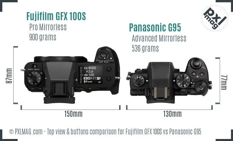 Fujifilm GFX 100S vs Panasonic G95 top view buttons comparison Fujifilm GFX 100S vs Panasonic G95 top view buttons comparison