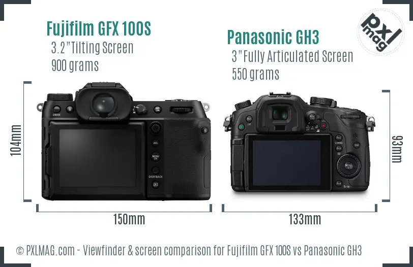 Fujifilm GFX 100S vs Panasonic GH3 Screen and Viewfinder comparison