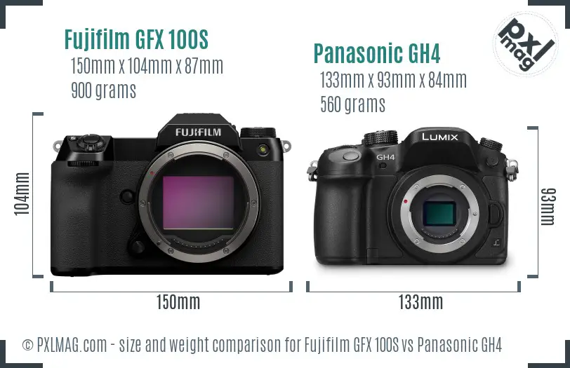 Fujifilm GFX 100S vs Panasonic GH4 size comparison