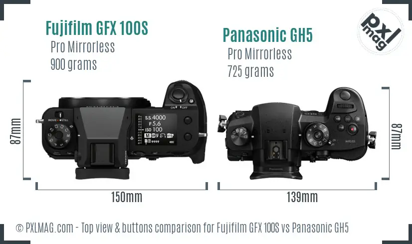 Fujifilm GFX 100S vs Panasonic GH5 top view buttons comparison