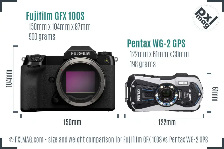 Fujifilm GFX 100S vs Pentax WG-2 GPS size comparison