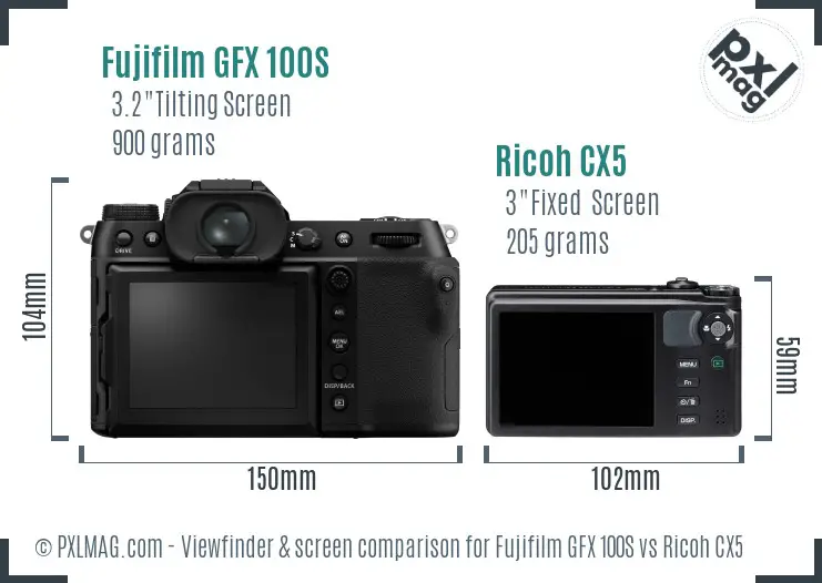 Fujifilm GFX 100S vs Ricoh CX5 Screen and Viewfinder comparison