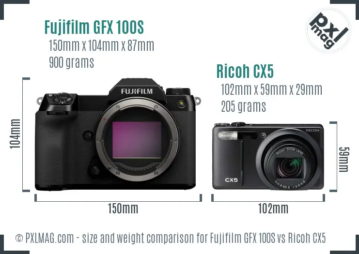 Fujifilm GFX 100S vs Ricoh CX5 size comparison