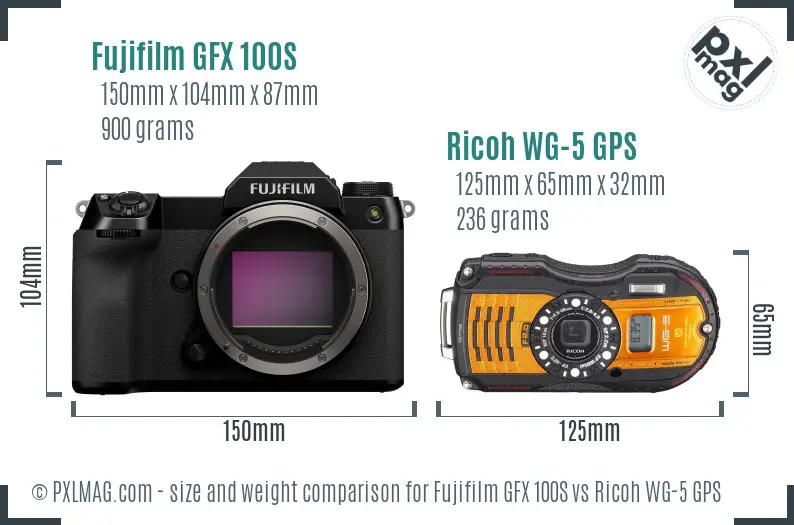 Fujifilm GFX 100S vs Ricoh WG-5 GPS size comparison Fujifilm GFX 100S vs Ricoh WG-5 GPS size comparison