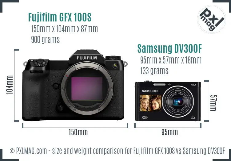 Fujifilm GFX 100S vs Samsung DV300F size comparison