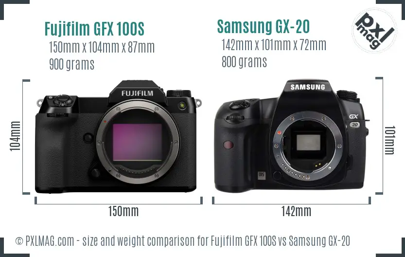 Fujifilm GFX 100S vs Samsung GX-20 size comparison