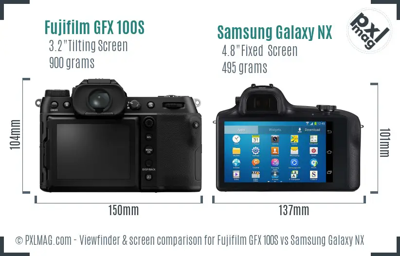 Fujifilm GFX 100S vs Samsung Galaxy NX Screen and Viewfinder comparison