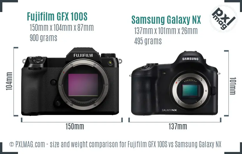 Fujifilm GFX 100S vs Samsung Galaxy NX size comparison