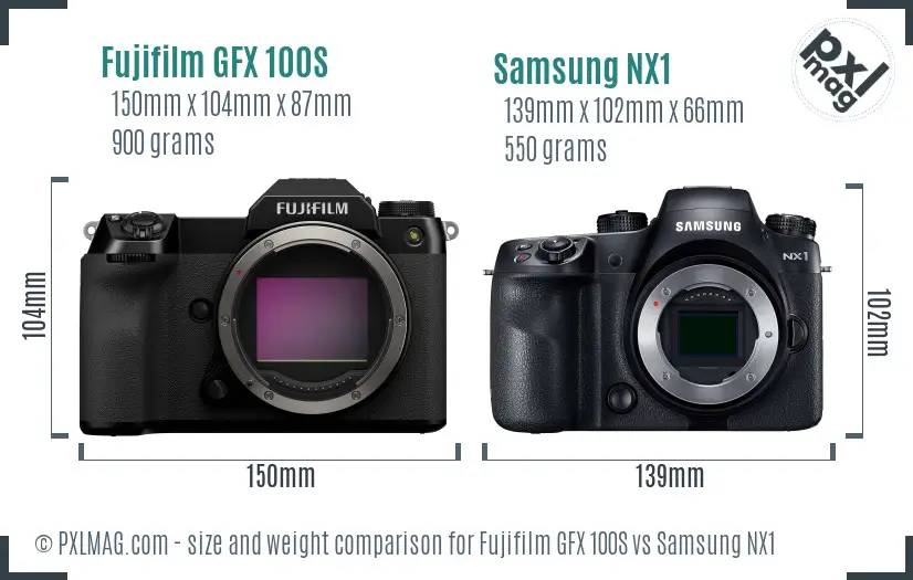 Fujifilm GFX 100S vs Samsung NX1 size comparison