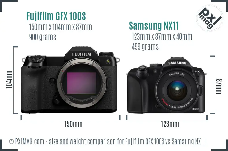 Fujifilm GFX 100S vs Samsung NX11 size comparison