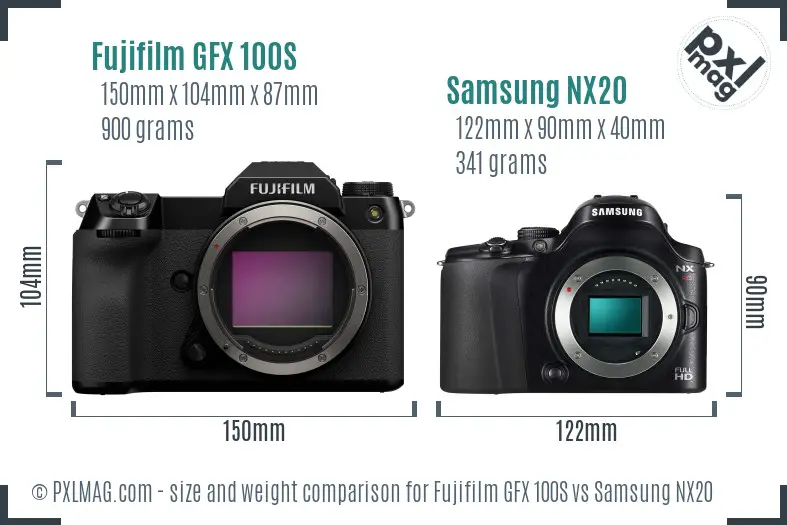 Fujifilm GFX 100S vs Samsung NX20 size comparison