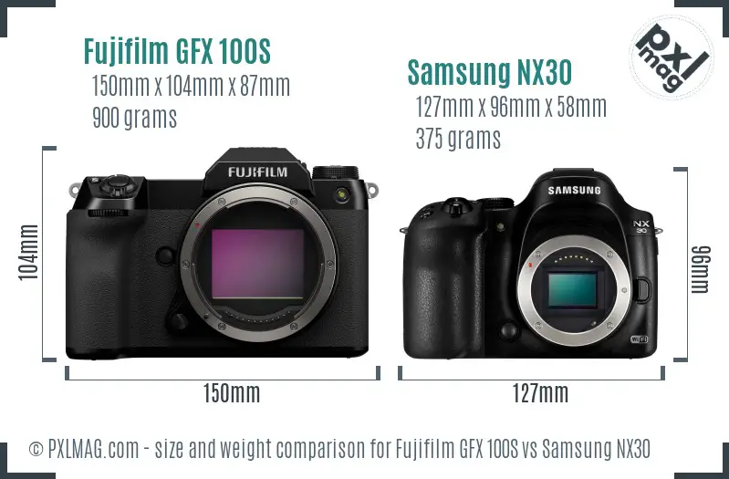 Fujifilm GFX 100S vs Samsung NX30 size comparison