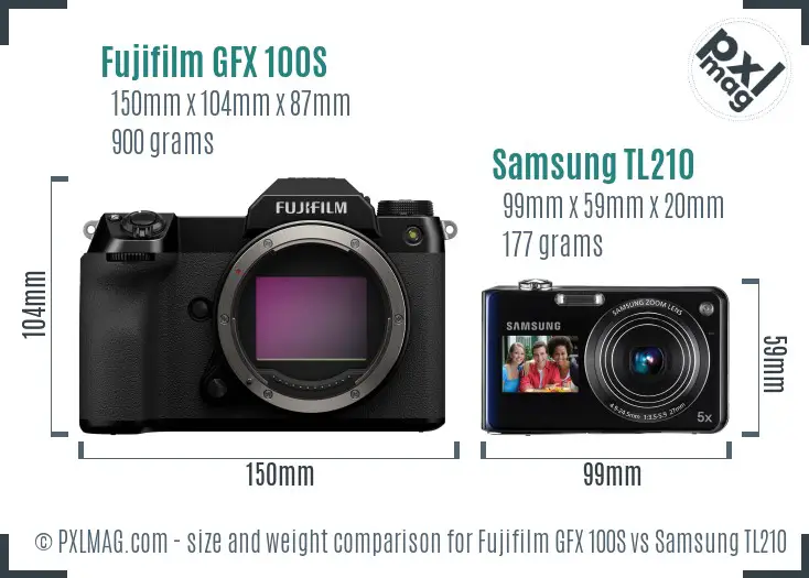 Fujifilm GFX 100S vs Samsung TL210 size comparison