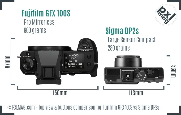 Fujifilm GFX 100S vs Sigma DP2s top view buttons comparison