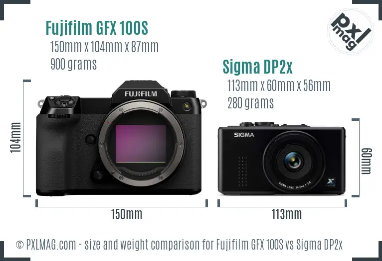 Fujifilm GFX 100S vs Sigma DP2x size comparison