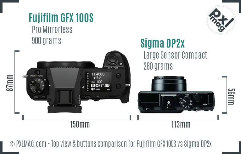Fujifilm GFX 100S vs Sigma DP2x top view buttons comparison