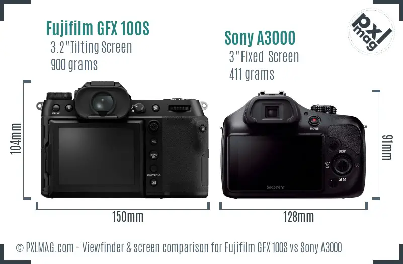Fujifilm GFX 100S vs Sony A3000 Screen and Viewfinder comparison
