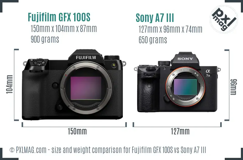 Fujifilm GFX 100S vs Sony A7 III size comparison