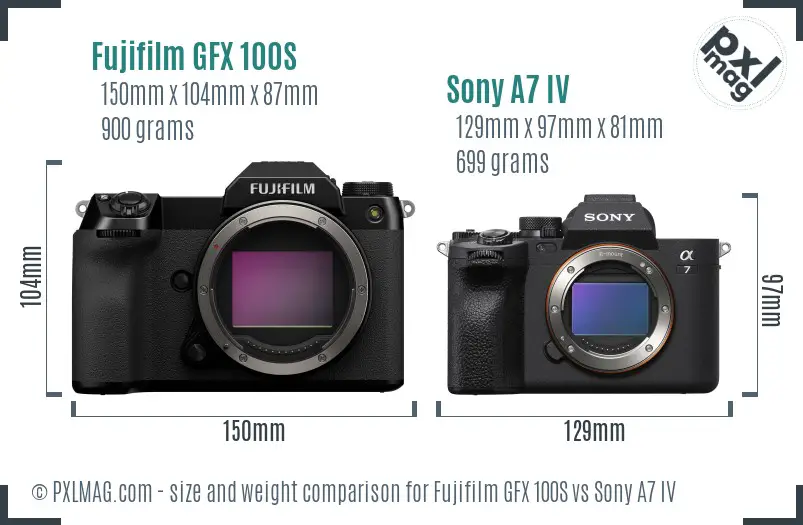 Fujifilm GFX 100S vs Sony A7 IV size comparison